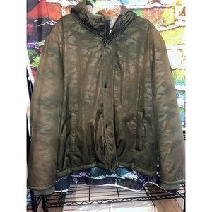 Mens Size Xxl Cole Haan Camo Olive Hooded Coat Zipper with Snap Closure 2x